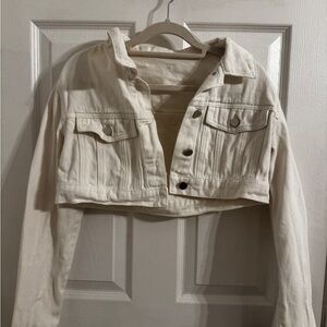 Forever 21 Cropped Cream Denim Jacket